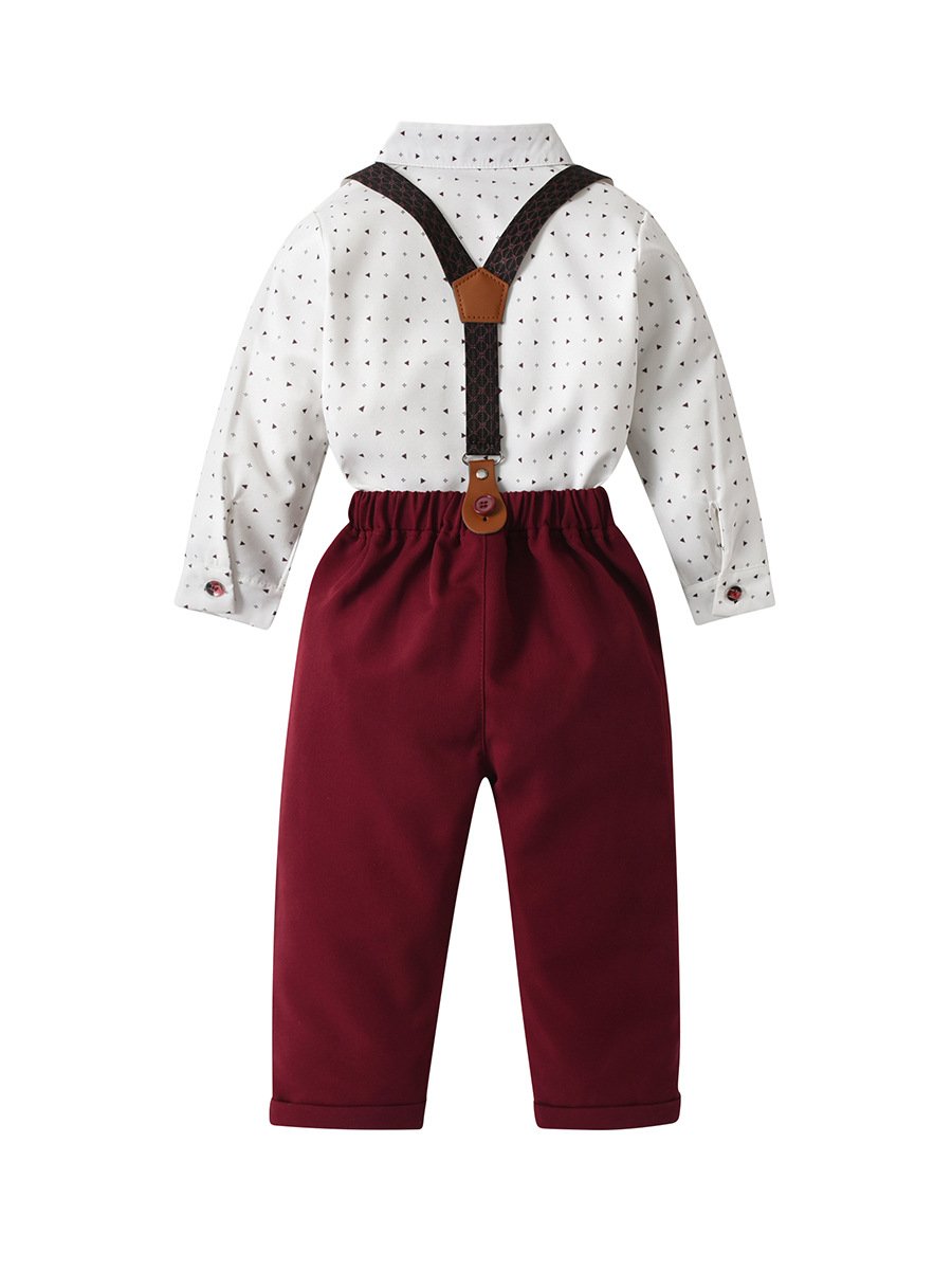Hot Sale 1-6 Years Red Christmas Boys' Gentleman Outfit with Shirt Suspenders and Pants Formal Toddler Suit Boys Clothing Sets