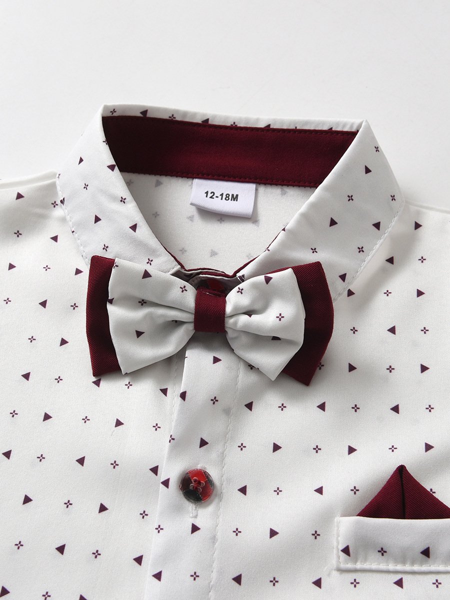 Hot Sale 1-6 Years Red Christmas Boys' Gentleman Outfit with Shirt Suspenders and Pants Formal Toddler Suit Boys Clothing Sets