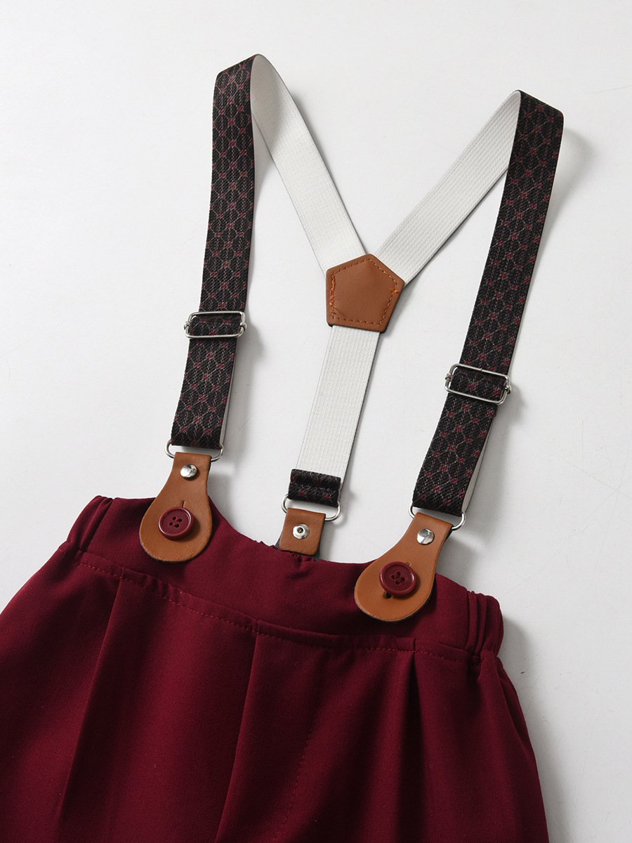 Hot Sale 1-6 Years Red Christmas Boys' Gentleman Outfit with Shirt Suspenders and Pants Formal Toddler Suit Boys Clothing Sets
