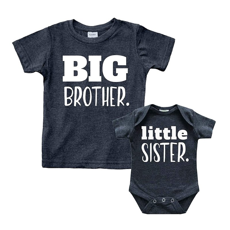 Big Brother Little Sister Outfits Shirt Sibling Tee Shirt Cotton Baby Newborn Clothing Set