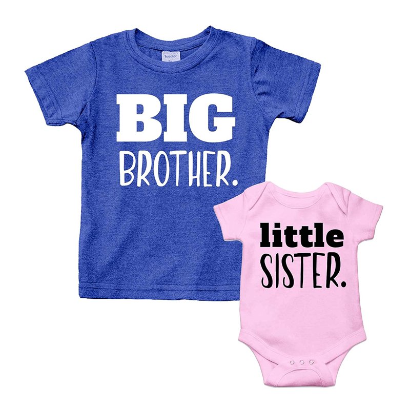 Big Brother Little Sister Outfits Shirt Sibling Tee Shirt Cotton Baby Newborn Clothing Set