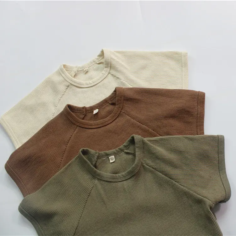 Casual Kids Ribbed Organic Cotton T-Shirt Shorts Outfit Set Short Sleeve Boys Girls Clothing Sets