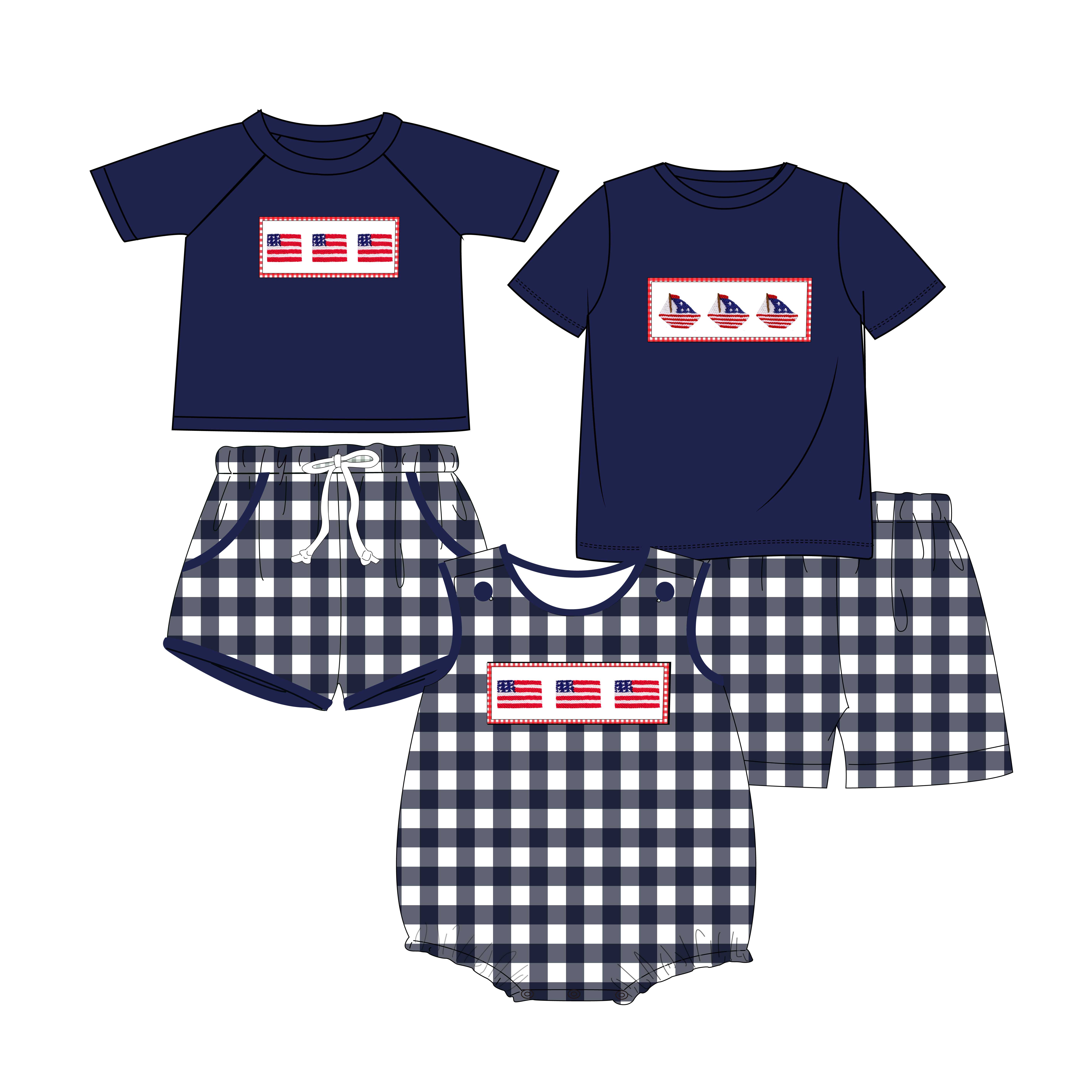 YIHUI pre-sale summer Custom Name printed Wholesale design new arrival embroidery smocked shirts shorts Kids Boys clothing set