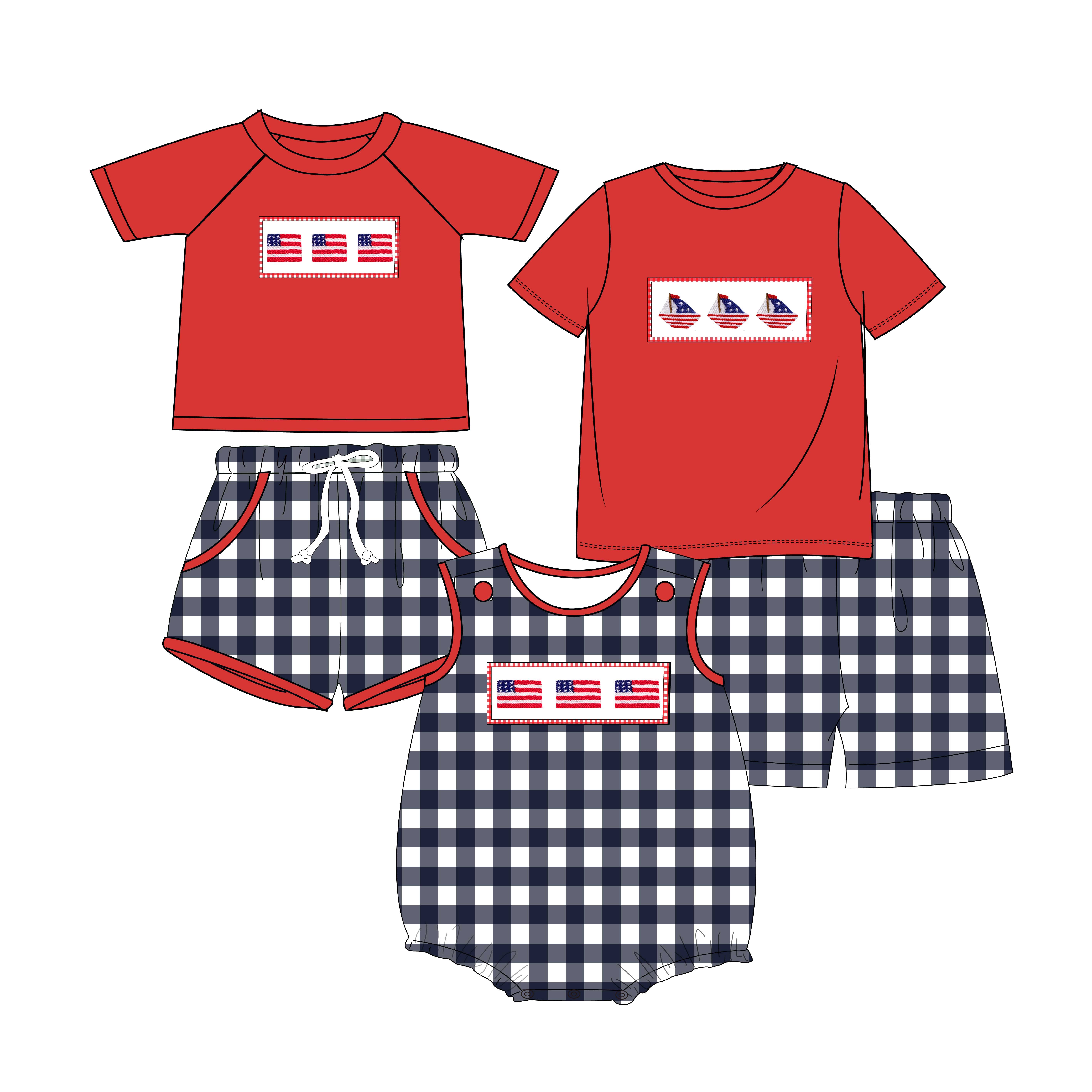 YIHUI pre-sale summer Custom Name printed Wholesale design new arrival embroidery smocked shirts shorts Kids Boys clothing set
