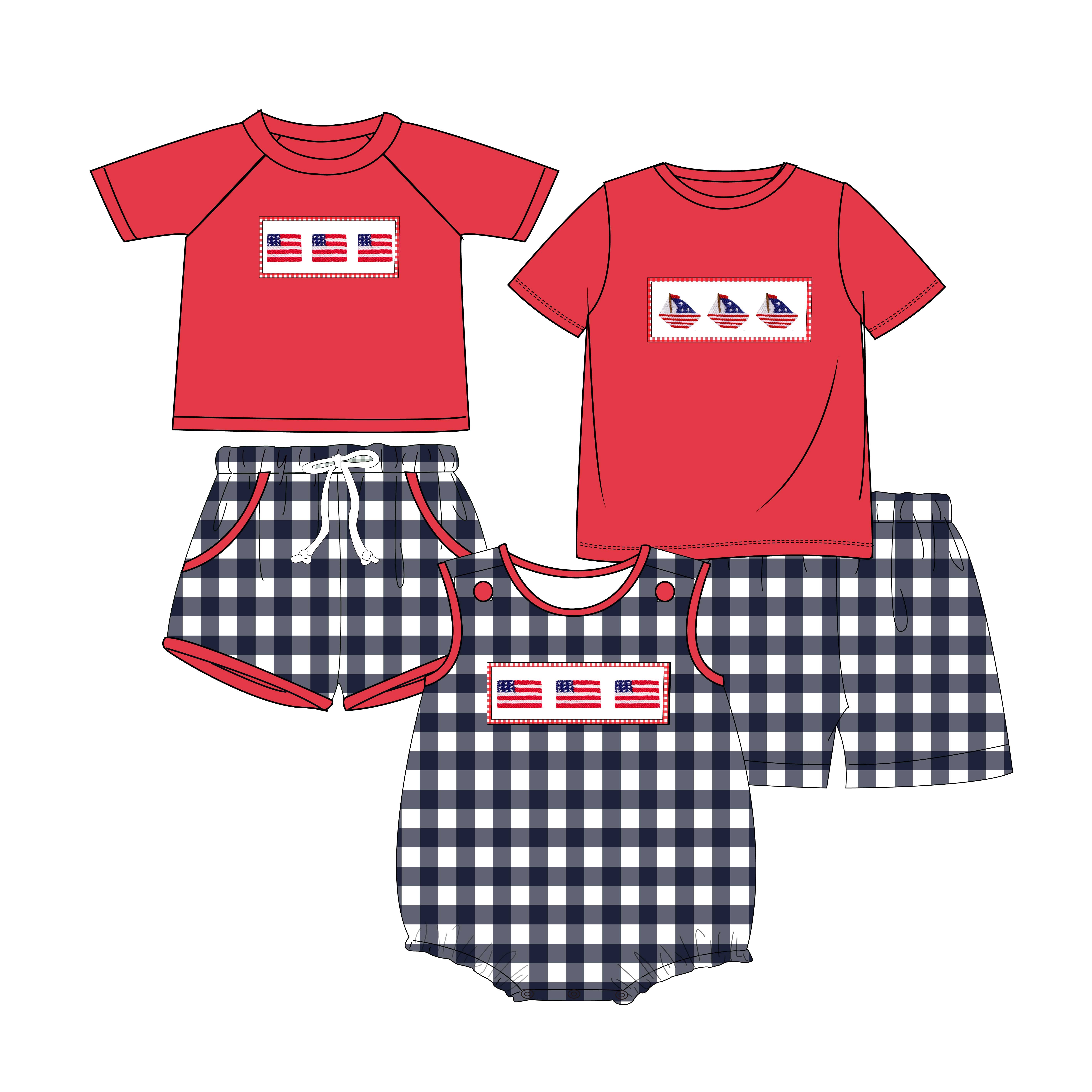 YIHUI pre-sale summer Custom Name printed Wholesale design new arrival embroidery smocked shirts shorts Kids Boys clothing set