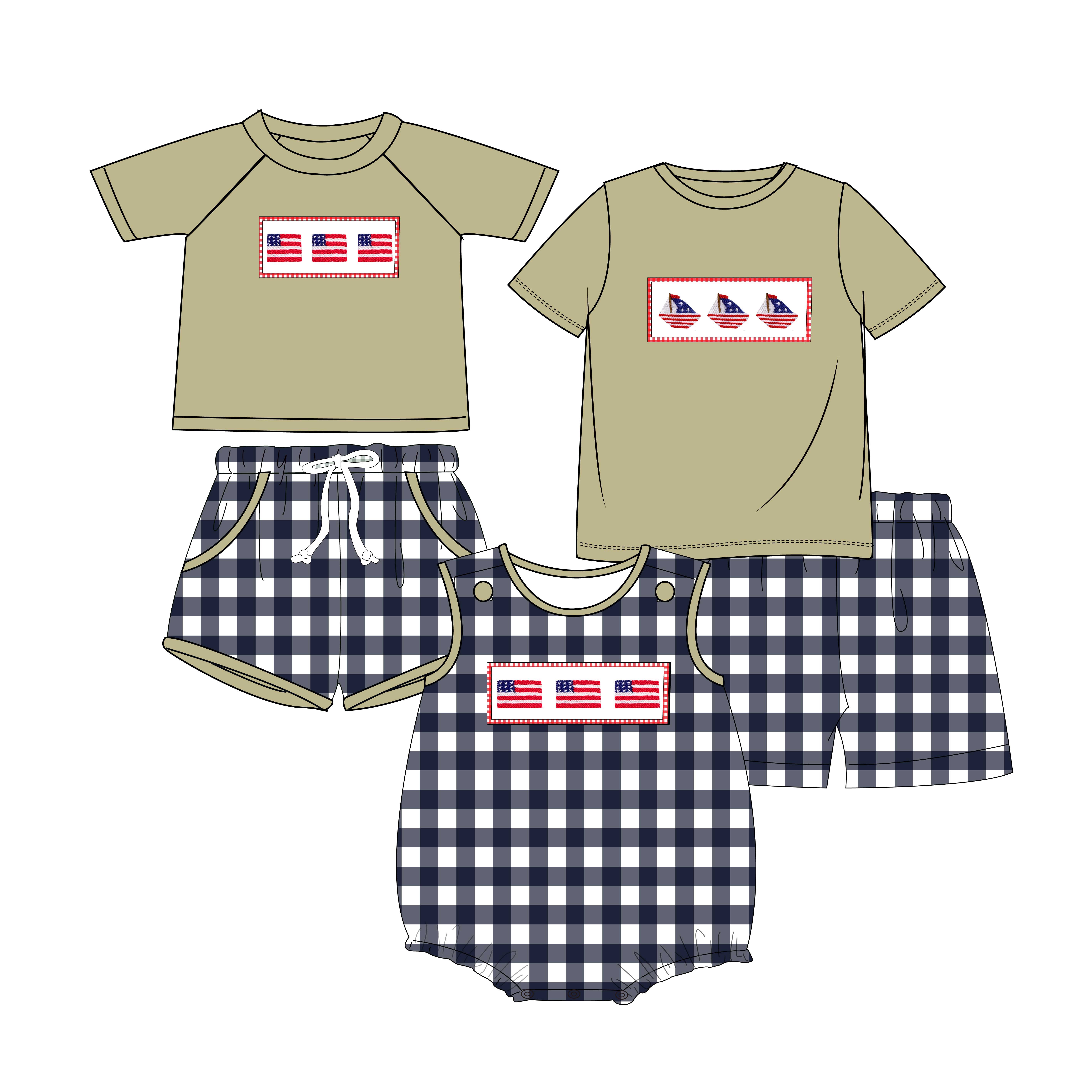 YIHUI pre-sale summer Custom Name printed Wholesale design new arrival embroidery smocked shirts shorts Kids Boys clothing set