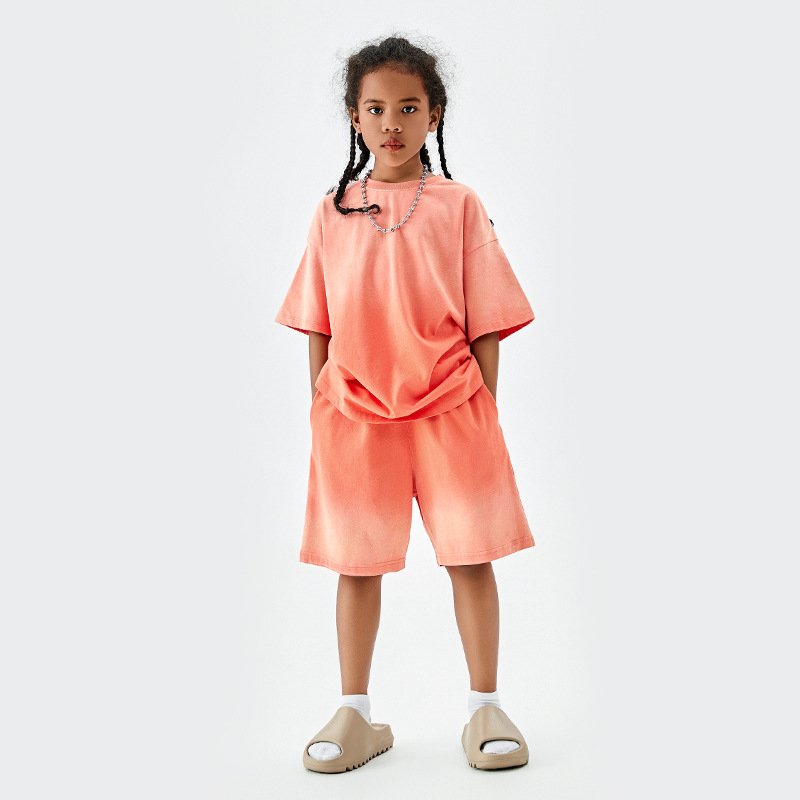 EK-013 High quality children tshirt and shorts 2 pieces suit boys oversized tshirts kids plain acid wash t shirt set