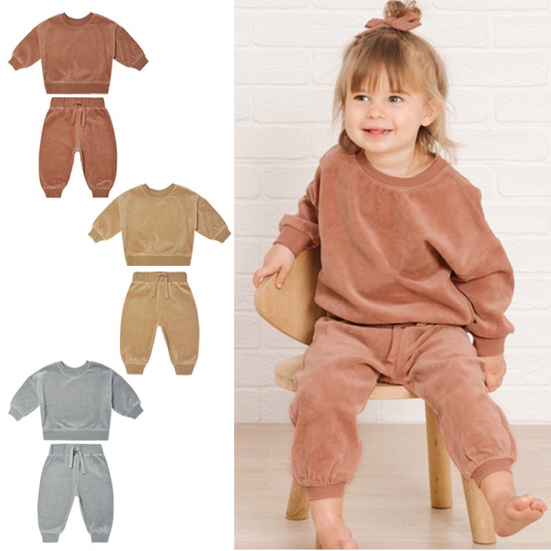 Wholesale Cotton Boys Suit Clothes Long Jersey Set Sweat Shirt and Pant Set 2pic Boy Clothes Matching Boy and Girl Clothing Set