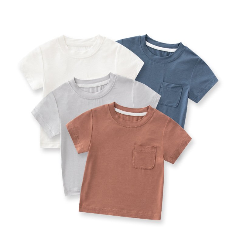 Bamboo Fiber Short Sleeve Hygroscopic And Sweat Releasing Solid Color Round Neck Bamboo Baby Clothes