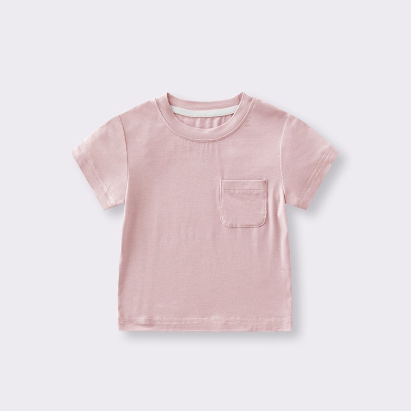 Bamboo Fiber Short Sleeve Hygroscopic And Sweat Releasing Solid Color Round Neck Bamboo Baby Clothes