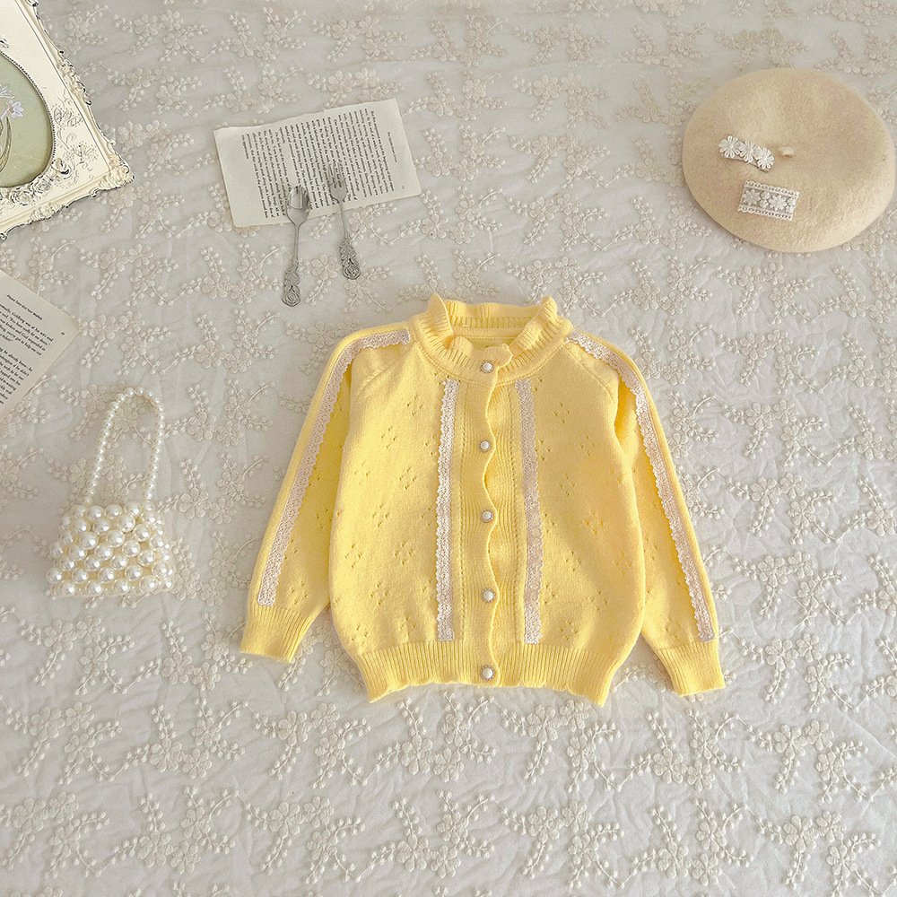 Yellow Girls clothing knitted cardigan Girls set Sweaters pant two-piece set coat Girl's clothing preppy look 2 years 3 years