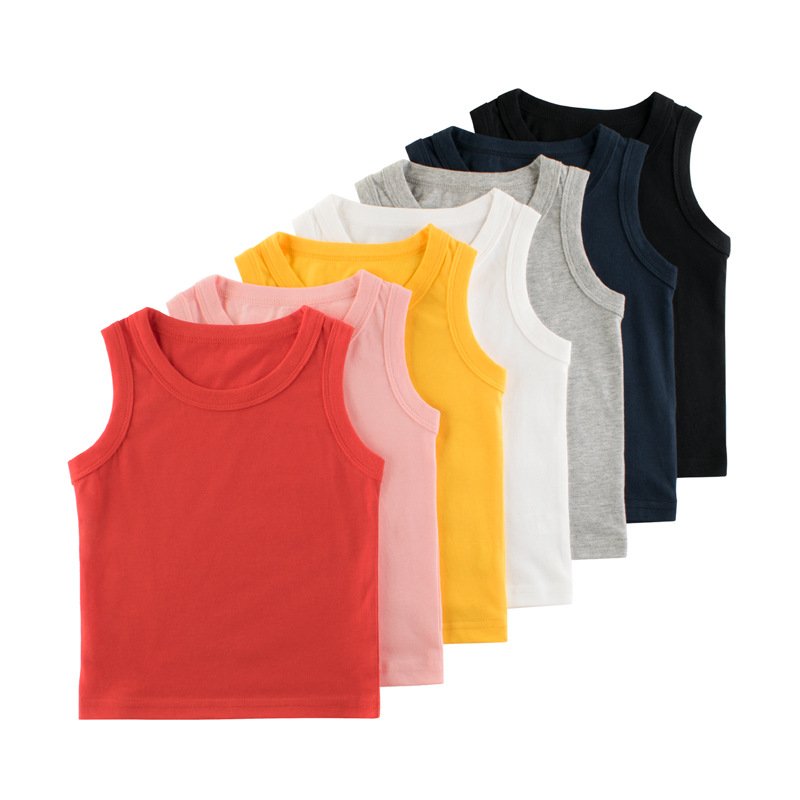 Summer Custom logo Print Kids Boys Plain Solid color Cotton Shirt Crewneck Sleeveless Simple Design girls Tank Top Children Vest