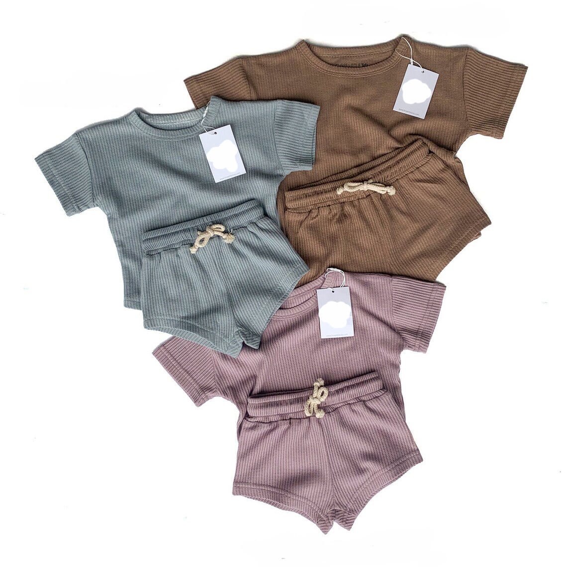 Baby Boys Girls Summer Waffle Toddler Organic Cotton Modern Top & Bottom 2pc Set baby boys clothing sets