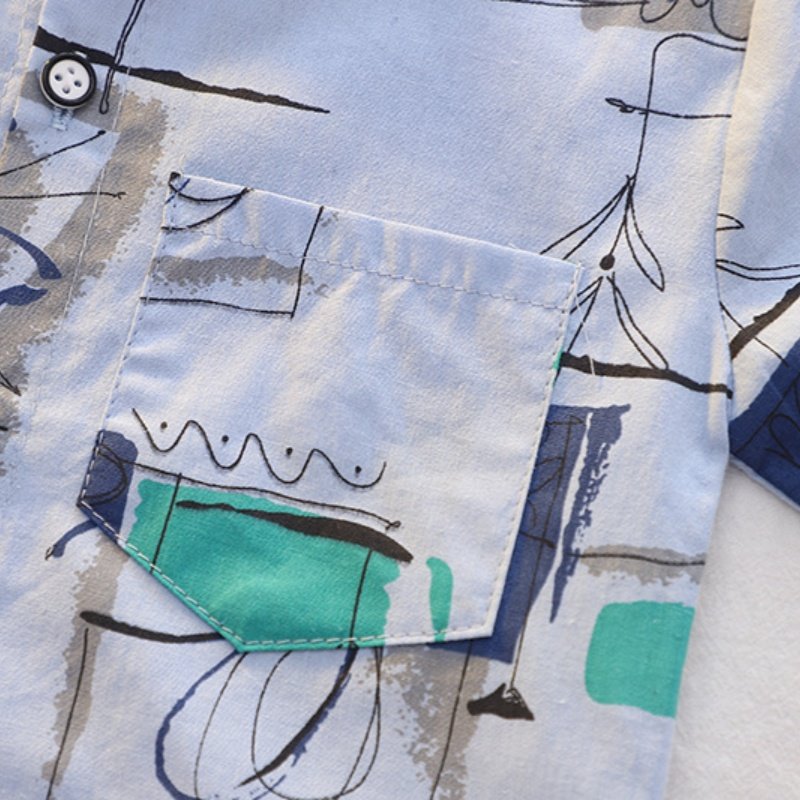 Summer Boys Short Sleeve Blouse And Short Pant Jeans Print Kids Boy Clothing 2pcs Suit Korean Style Beach Shorts For Boys