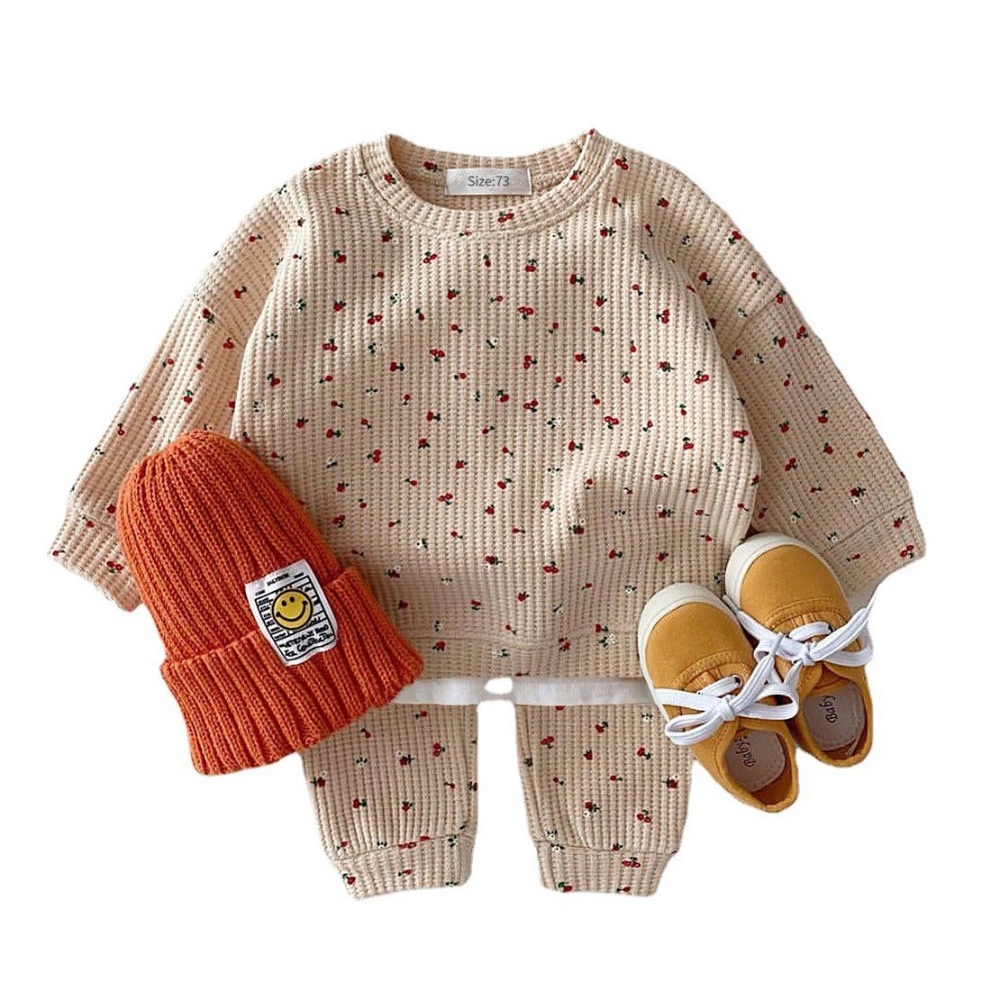 2PCS Newborn Boys Girls Round Neck Flowers Print Long Sleeve Top+Pants Infant Toddler Set Spring Autumn