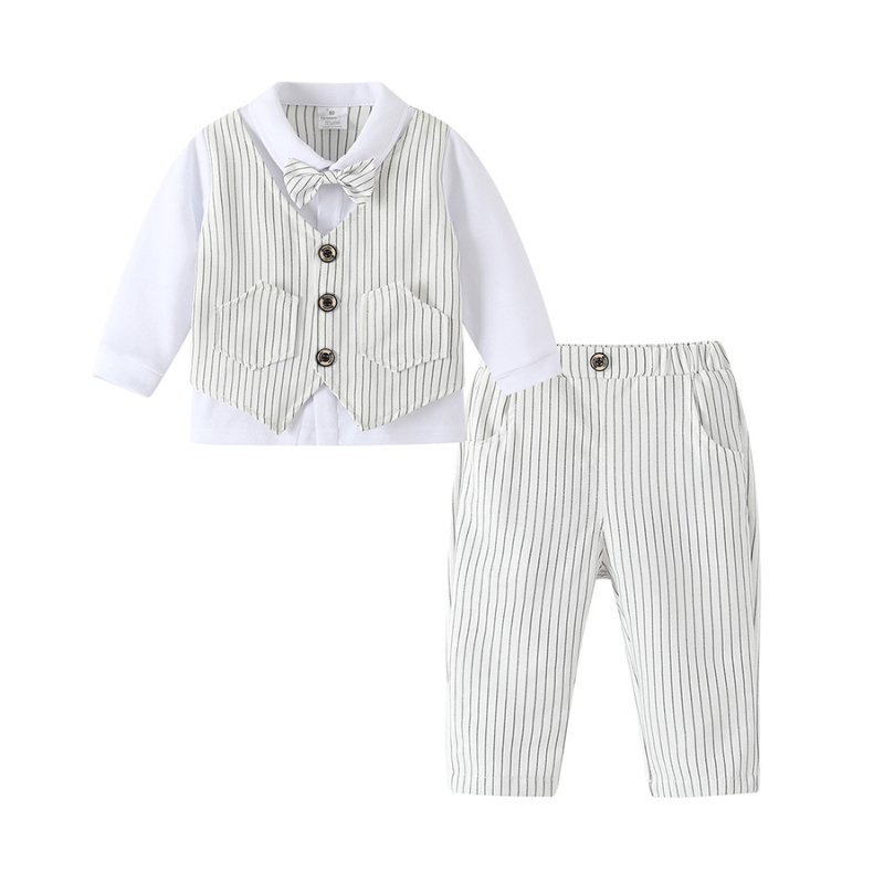Hot Sell Spring Baby Boy Striped Ceremonial Dress Sets Baby Boy Two Piece Clothing Sets Boy Baby Gentleman British Style Suit