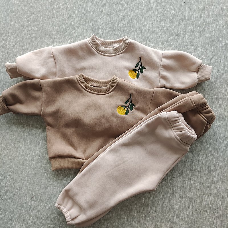 Hongbo custom 2024 velvet toddler girls clothing sets solid Embroidery printed baby winter clothes set for 1 to 5 years boy