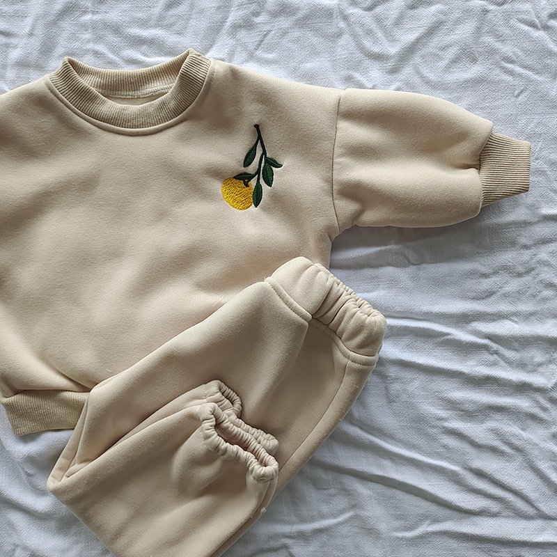 Hongbo custom 2024 velvet toddler girls clothing sets solid Embroidery printed baby winter clothes set for 1 to 5 years boy