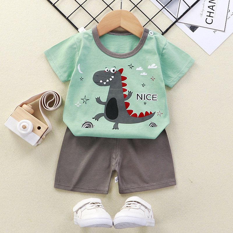 2024 New Leisure Children's Short-Sleeved Suit 0-4Years Old Summer Shorts Summer Boys And Girls Cotton T-Shirt