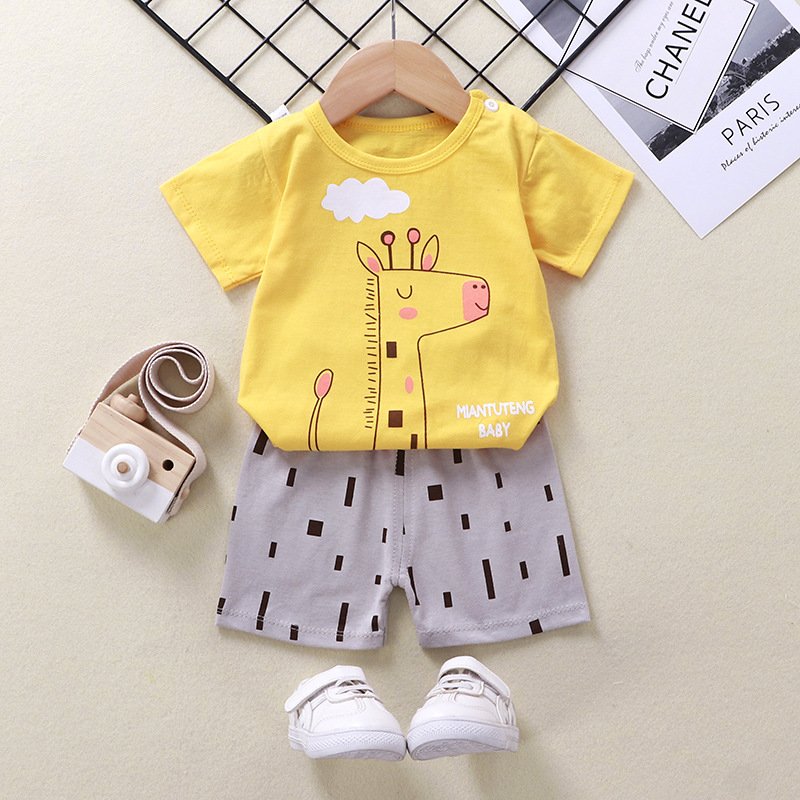 2024 New Leisure Children's Short-Sleeved Suit 0-4Years Old Summer Shorts Summer Boys And Girls Cotton T-Shirt