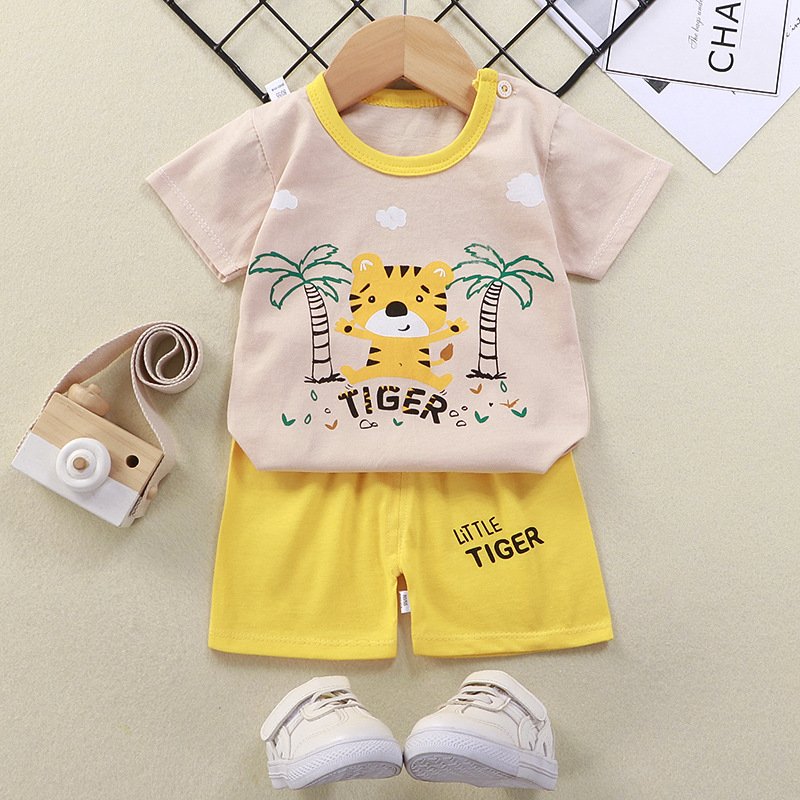 2024 New Leisure Children's Short-Sleeved Suit 0-4Years Old Summer Shorts Summer Boys And Girls Cotton T-Shirt