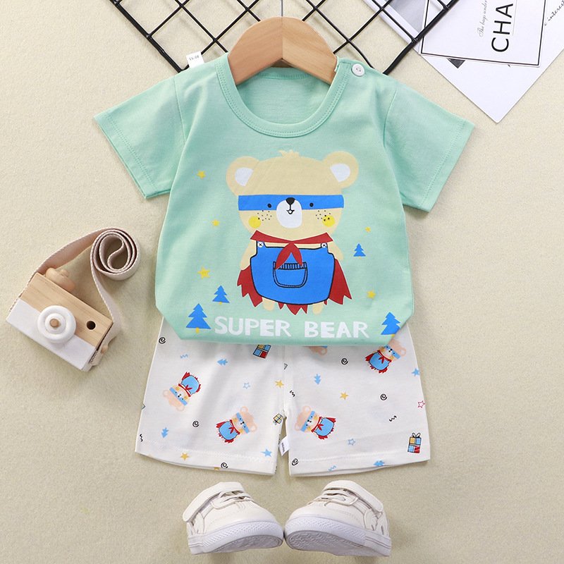 2024 New Leisure Children's Short-Sleeved Suit 0-4Years Old Summer Shorts Summer Boys And Girls Cotton T-Shirt