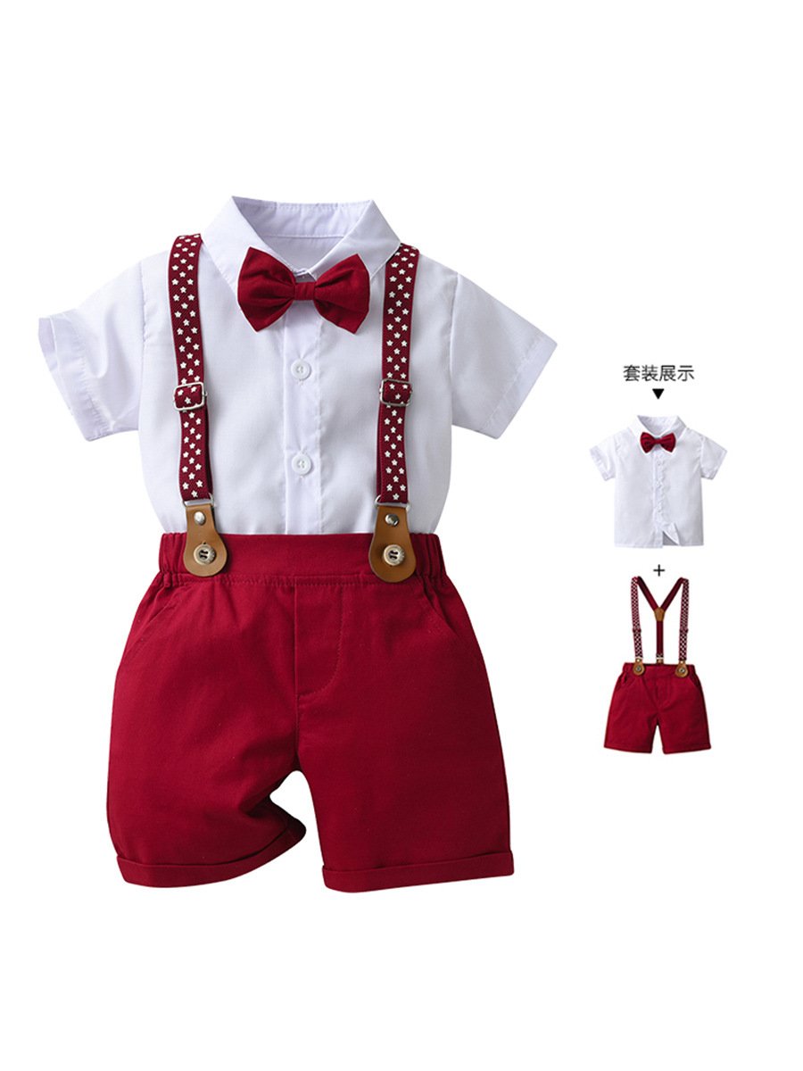 New Summer Boys' Clothing Boys T shirt Strap Short Clothes Set Gentleman Boys Party Suit For Wedding Birthday