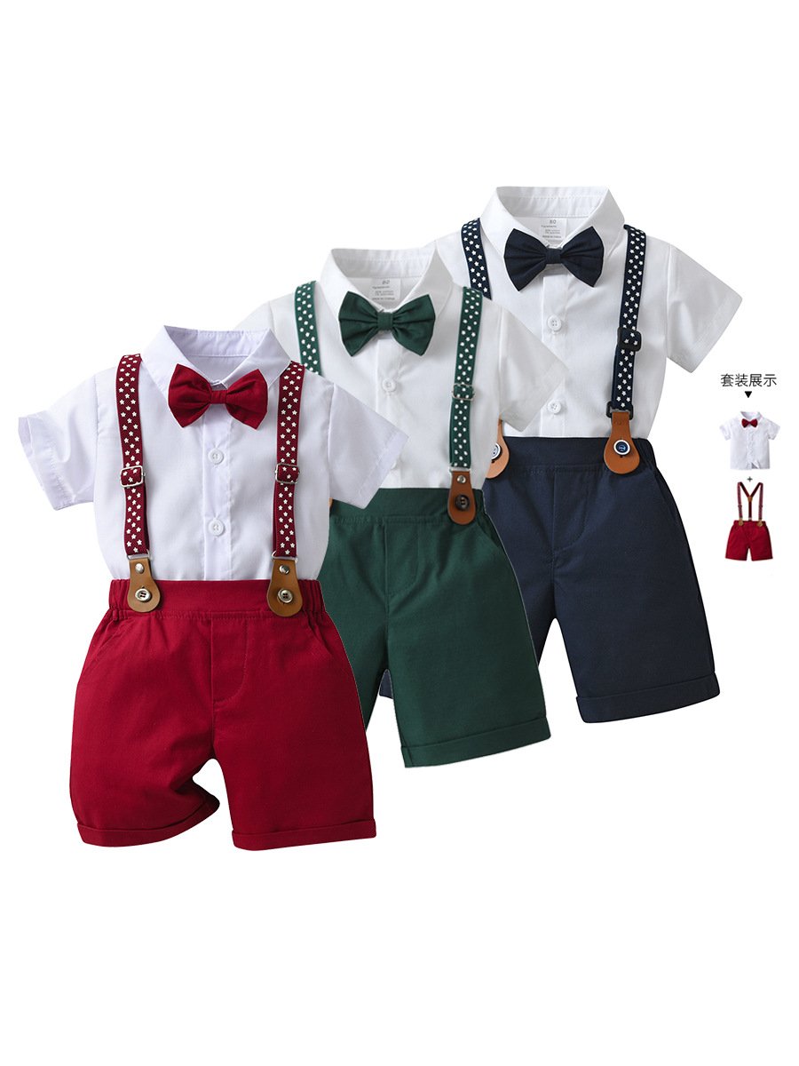 New Summer Boys' Clothing Boys T shirt Strap Short Clothes Set Gentleman Boys Party Suit For Wedding Birthday