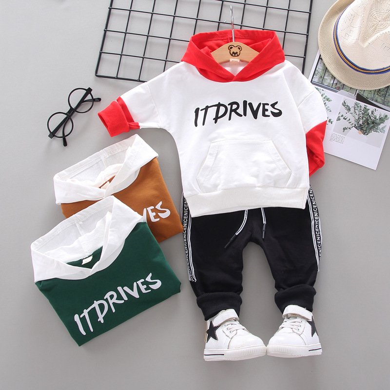 Foreign trade children's long sleeved pullover hoodie casual sports two-piece set