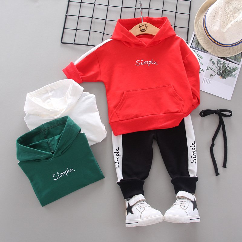 Foreign trade children's long sleeved pullover hoodie casual sports two-piece set