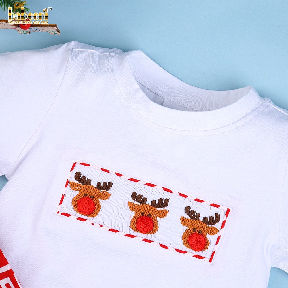 Nice reindeer smocked pants set for boys ODM OEM wholesale smocked children clothing set Babeeni brand - BB742