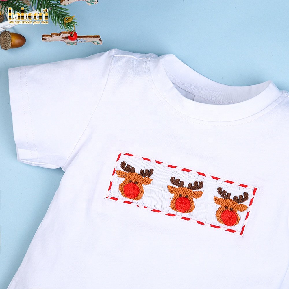 Nice reindeer smocked pants set for boys ODM OEM wholesale smocked children clothing set Babeeni brand - BB742