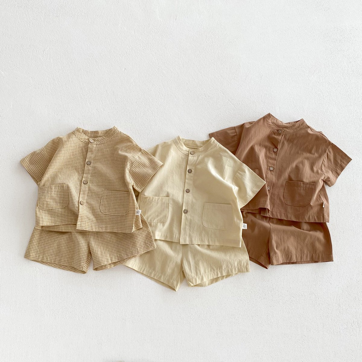 Summer Toddler Baby Thin Solid Color Short-Sleeved Shirt And Shorts Suit Children Casual Home wear Clothing Set