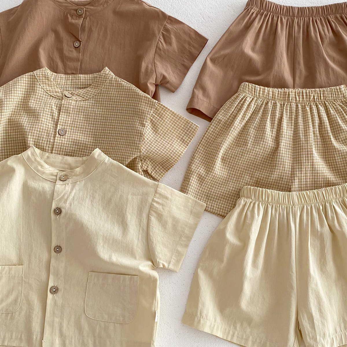 Summer Toddler Baby Thin Solid Color Short-Sleeved Shirt And Shorts Suit Children Casual Home wear Clothing Set