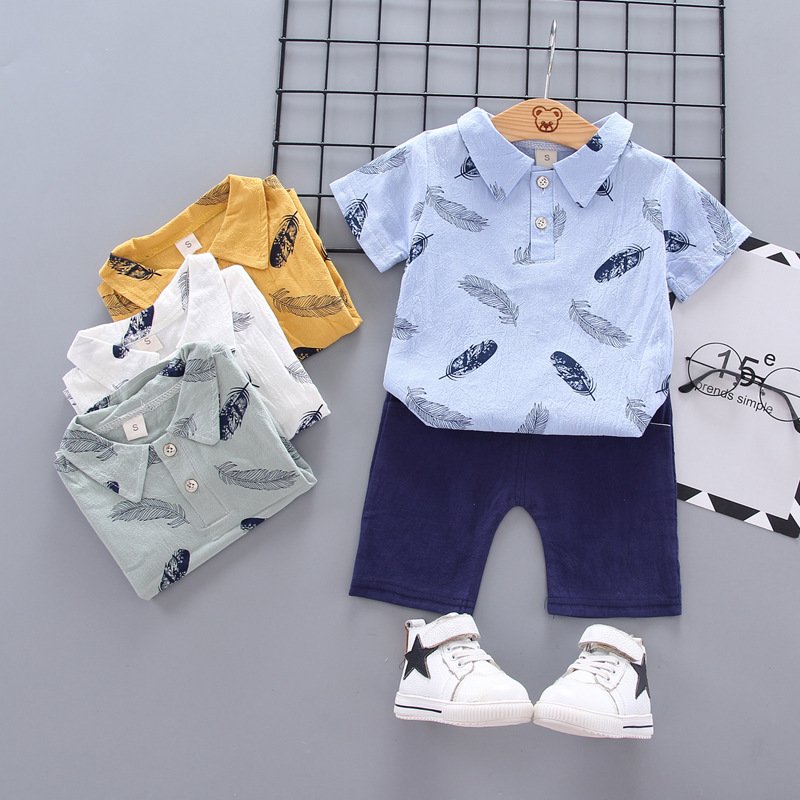 hot sale Summer New Children's Korean Style Cover Shirts Boys Printed Short Sleeve Cotton Clothing Casual Style