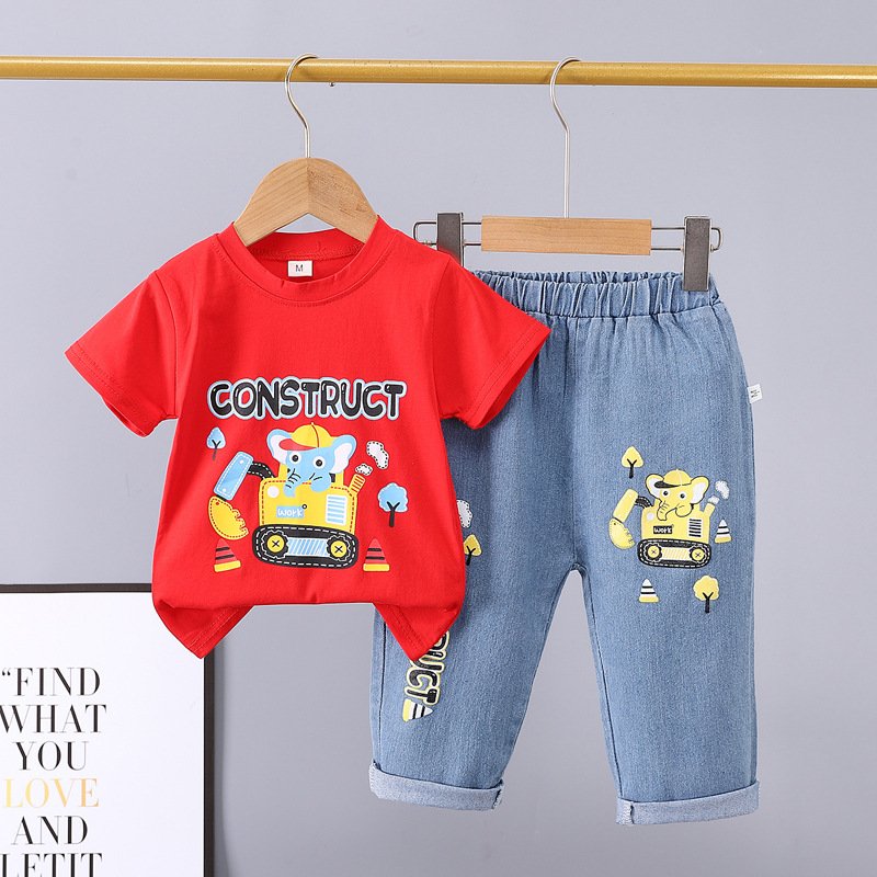 Summer wholesale jeans two-piece set children letter fashion new red