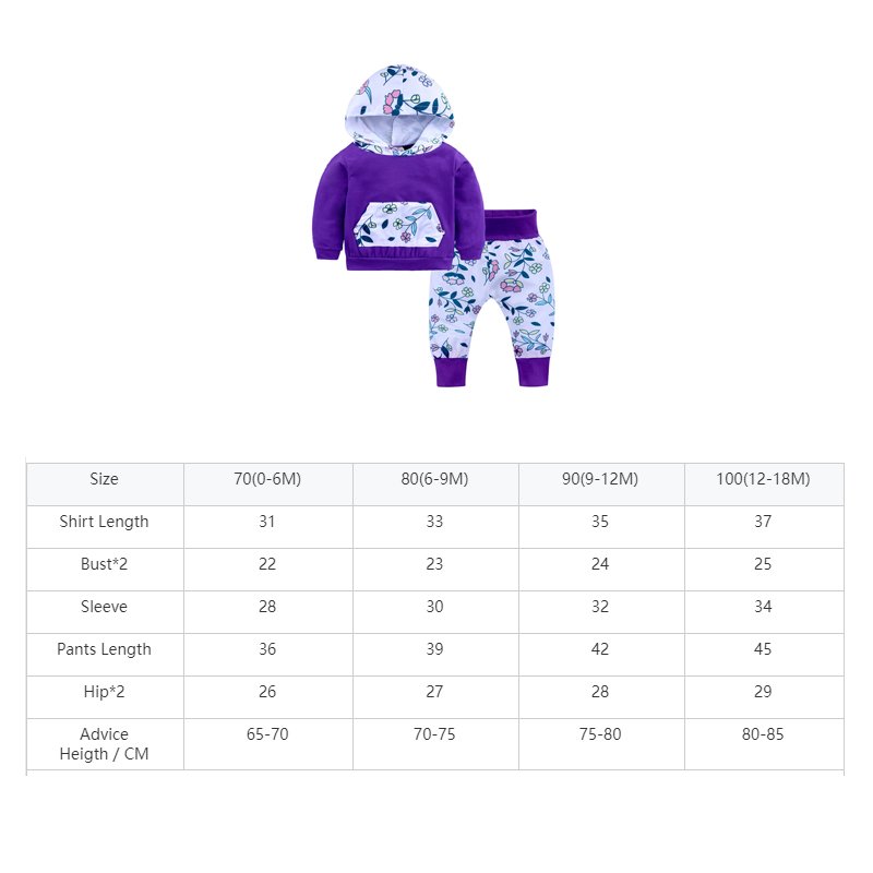 Newborn baby girls clothes long sleeve toddler print hoodies set wholesale baby clothing