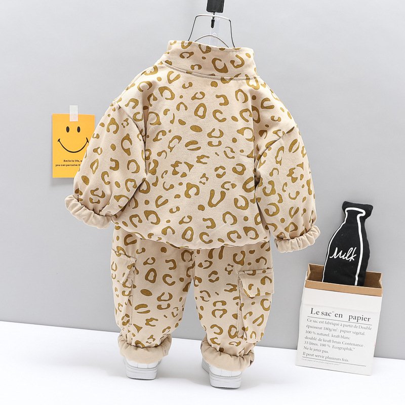 New Wholesale Spring Autumn Children Hoodies Suits 2pcs Leopard Pattern Fashion Boys Sports Clothing Sets