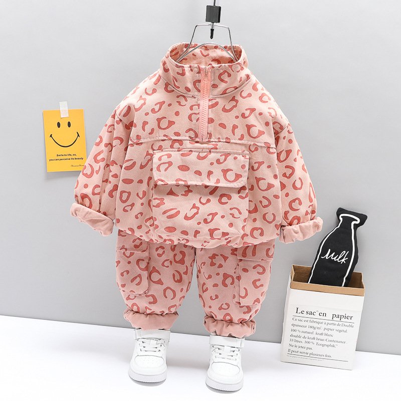 New Wholesale Spring Autumn Children Hoodies Suits 2pcs Leopard Pattern Fashion Boys Sports Clothing Sets