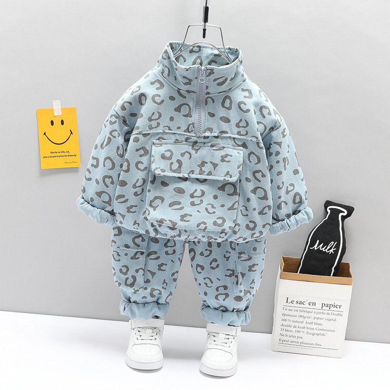 New Wholesale Spring Autumn Children Hoodies Suits 2pcs Leopard Pattern Fashion Boys Sports Clothing Sets