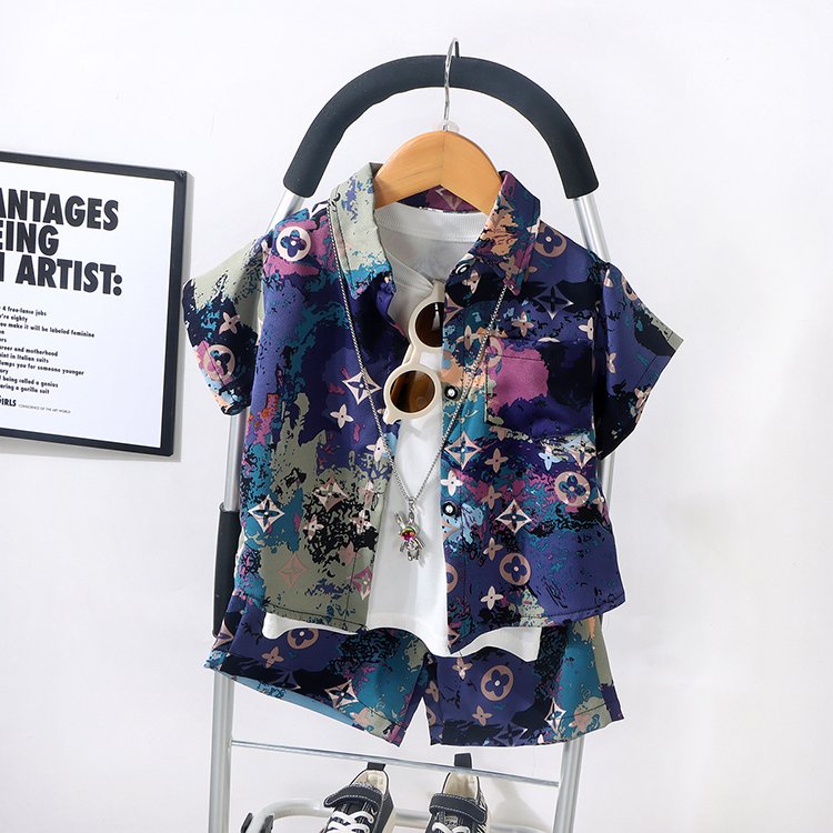 Summer Wholesale 1-4Years Children Kids Clothes Short Sleeve T Shirt Print Casual Boys Clothing Set