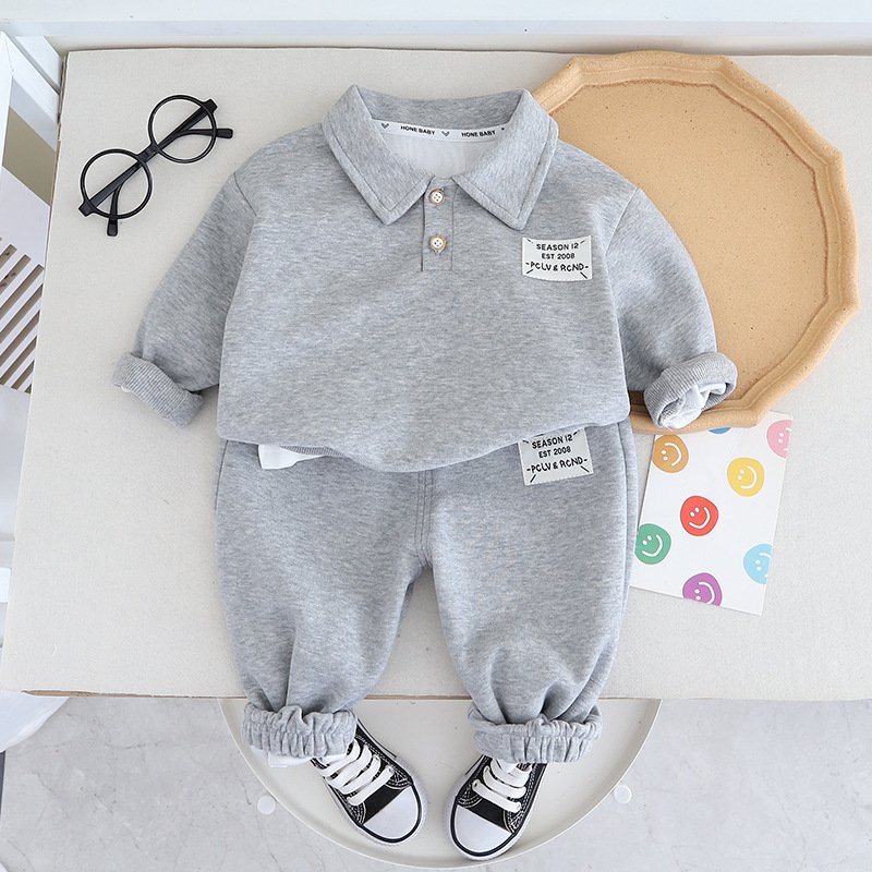 2024 High quality low price spring and autumn fashion embroidered POLO long sleeve shirt and pants two children's clothing set
