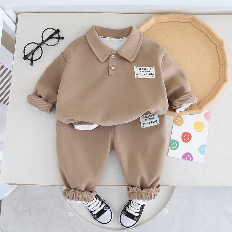 2024 High quality low price spring and autumn fashion embroidered POLO long sleeve shirt and pants two children's clothing set