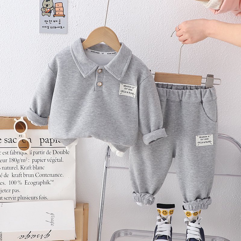 2024 High quality low price spring and autumn fashion embroidered POLO long sleeve shirt and pants two children's clothing set