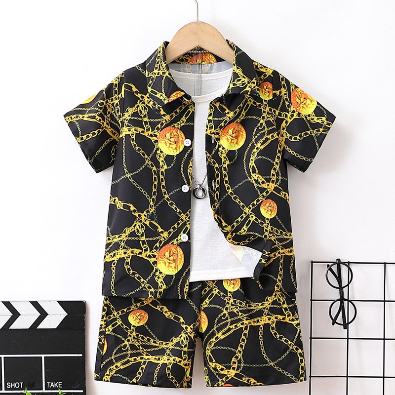 New arrival summer toddler Boys Clothing Sets short sleeves allover printed shirt + shorts2 Pieces beach outfits for kids