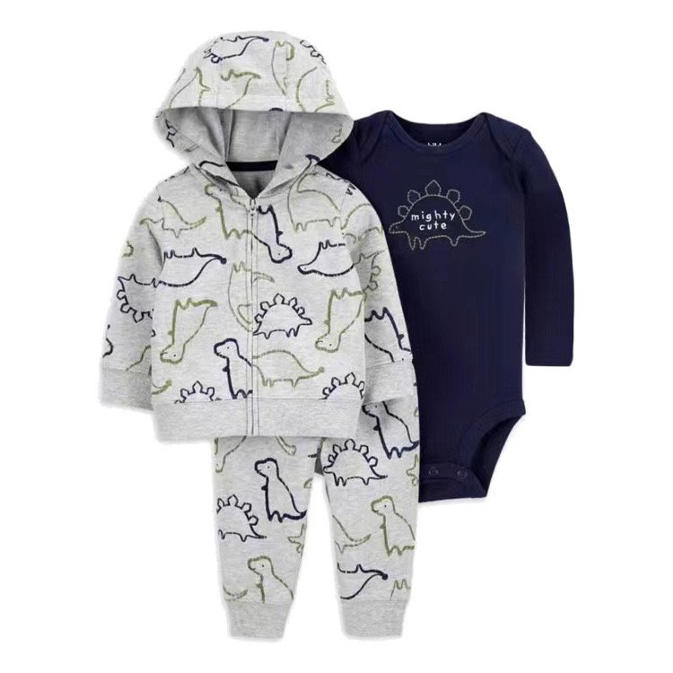 New Winter Hooded Zipper Jacket Long Sleeved Jumpsuit 100% Cotton Baby Boy Baby Girl Clothes Set