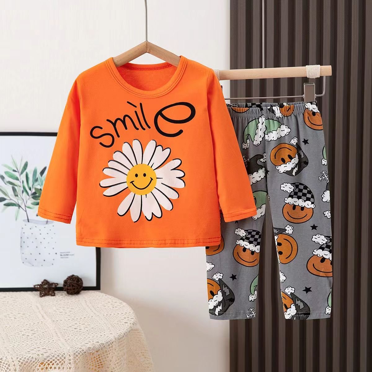 2023 children's pure cotton autumn clothes+long pants home clothing set