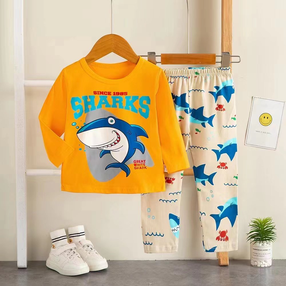 2023 children's pure cotton autumn clothes+long pants home clothing set