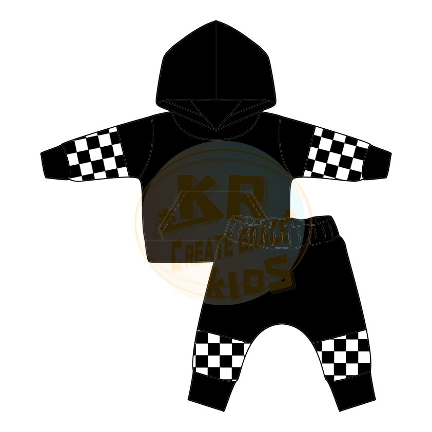 Kids Boys Multi Color Checkered Printing Cotton Terry Fabric Sets Boys Casual Hoodies Jogger Sets Outfits Autumn Clothes