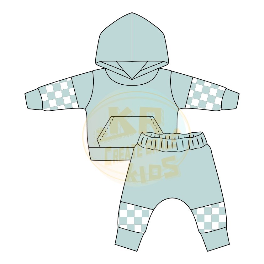 Kids Boys Multi Color Checkered Printing Cotton Terry Fabric Sets Boys Casual Hoodies Jogger Sets Outfits Autumn Clothes